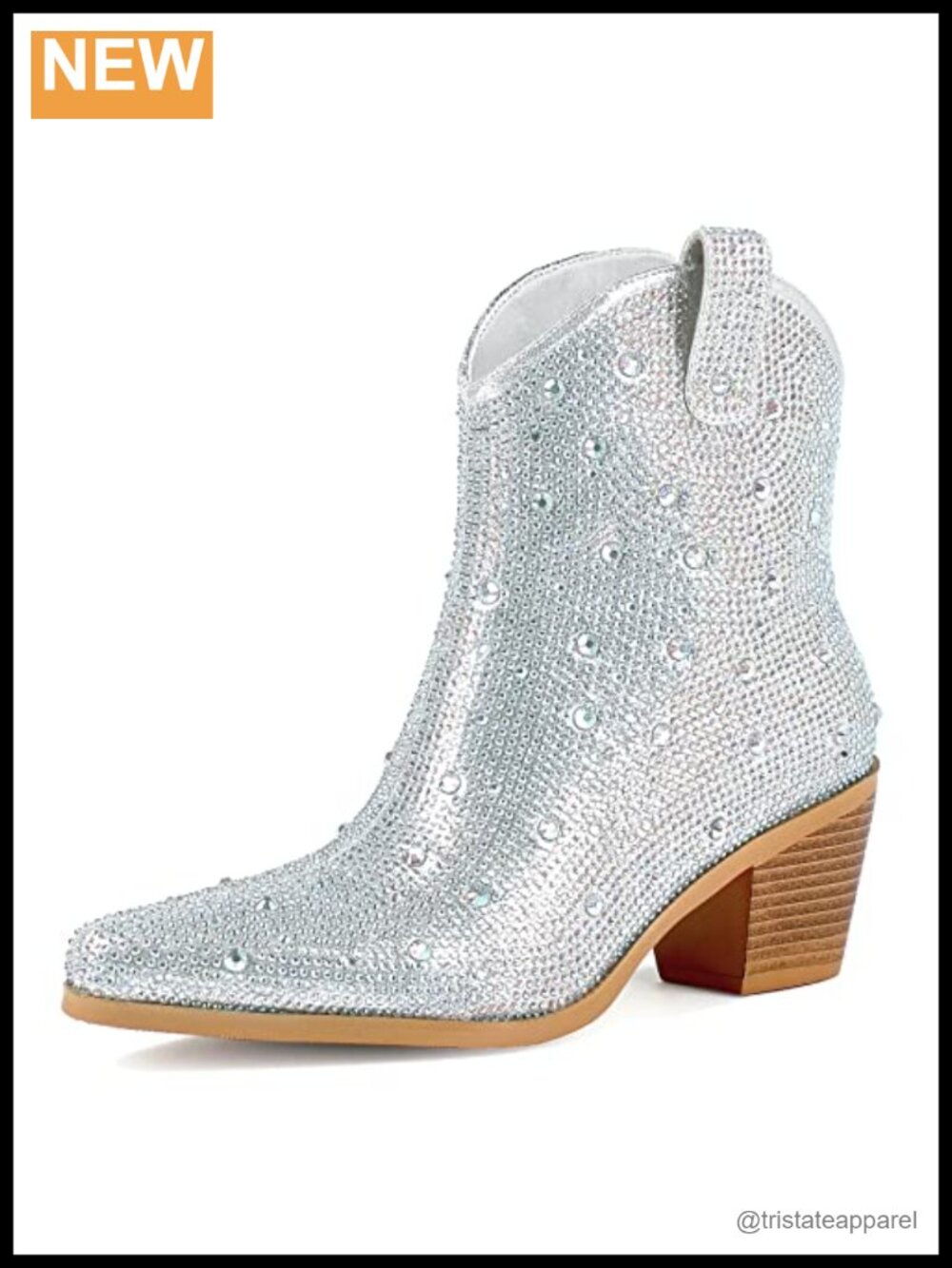 Women's Rhinestone Cowboy Ankle Boots Glitter Chunky Heel Sparkly Western